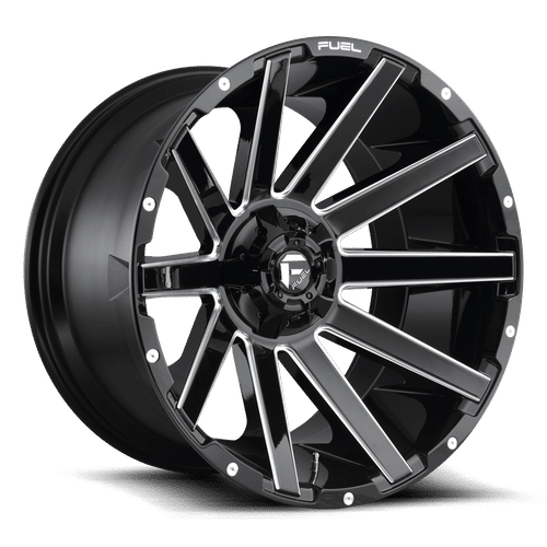 Fuel D615 CONTRA GLOSS BLACK MILLED 24x12 8x180 Wheels | Offset: -44 | Backspace: 8.23 | Bore: 124.2