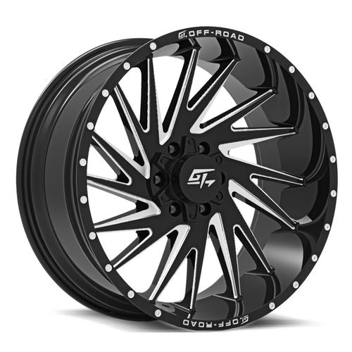 GT OFFROAD Tomahawk Gloss Black Milled Gloss Black Milled 22x12 5x127/5x139.7 Wheels | Offset: -44 | Backspace: 4.75 | Bore: 78.1