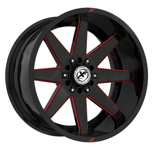 XF OFFROAD XF-236 Gloss Black Milled Red 20x9 8x165.1/8x180 Wheels | Offset: 12 | Backspace: nan | Bore: 125.2