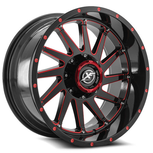 XF OFFROAD XF-216 Gloss Black Milled Red 22x12 5x127/5x139.7 Wheels | Offset: -44 | Backspace: 4.77 | Bore: 78.1