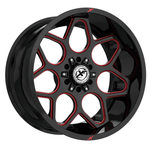 XF OFFROAD XF-233 Gloss Black Milled Red 20x10 8x165.1/8x170 Wheels | Offset: -12 | Backspace: nan | Bore: 125.2