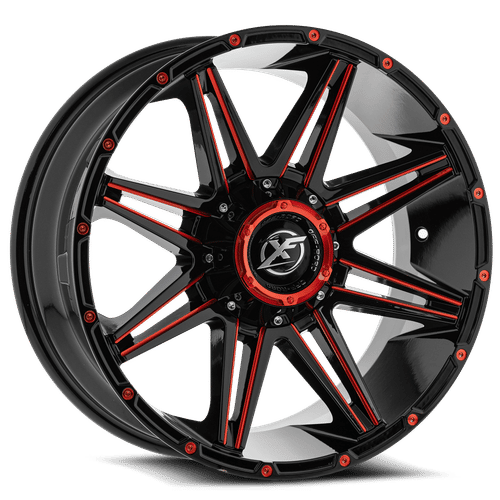 XF OFFROAD XF-220 Gloss Black Red Milling 20x9 6x135/6x139.7 Wheels | Offset: 0 | Backspace: nan | Bore: 125.2