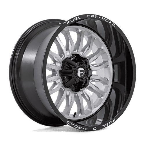 Fuel D798 SILVER BRUSHED FACE WITH MILLED BLACK LIP 22x12 8x180 Wheels | Offset: -44 | Backspace: 4.77 | Bore: 124.2