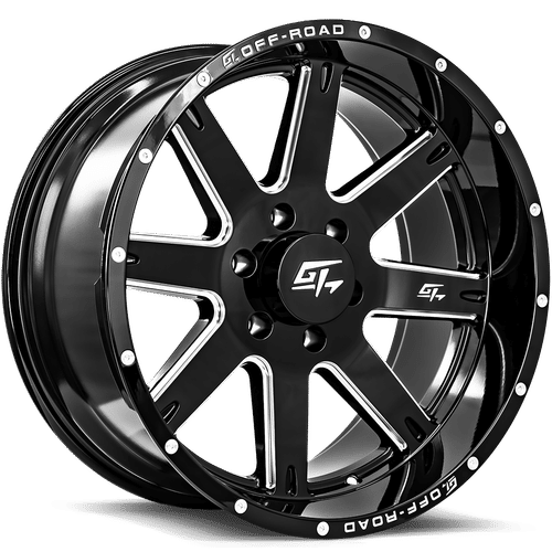GT OFFROAD Invasion Gloss Black Milled Gloss Black Milled 20x12 6x139.7 Wheels | Offset: -44 | Backspace: 4.75 | Bore: 106.1