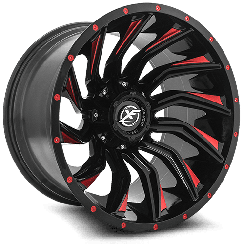 XF OFFROAD XF-224 Gloss Black Red Milling 20x10 5x127/5x139.7 Wheels | Offset: -12 | Backspace: 127.1 | Bore: 78.1