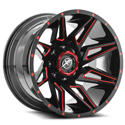 XF OFFROAD XF-218 Gloss Black Milled Red 20x9 8x165.1/8x170 Wheels | Offset: 0 | Backspace: nan | Bore: 125.2