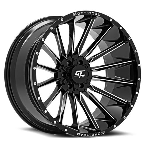 GT OFFROAD Stark Gloss Black Milled Gloss Black Milled 20x9 8x165.1/8x170 Wheels | Offset: 12 | Backspace: 5.5 | Bore: 125.2
