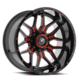 XF OFFROAD XF-222 Gloss Black Milled Red 20x9 5x139.7/5x150 Wheels | Offset: 0 | Backspace: nan | Bore: 125.2