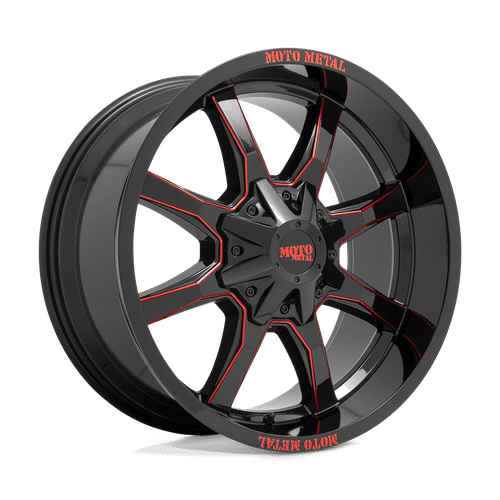 Moto Metal MO970 GLOSS BLACK MILLED WITH RED TINT & MOTO METAL ON LIP 20x9 8x170 Wheels | Offset: 0 | Backspace: 5 | Bore: 125.1