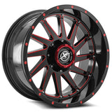 XF OFFROAD XF-216 Gloss Black Milled Red 20x10 8x165.1/8x170 Wheels | Offset: -12 | Backspace: 127.3 | Bore: 125.2