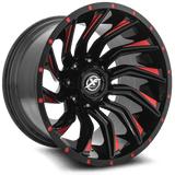 XF OFFROAD XF-224 Gloss Black Milled Red 22x12 5x139.7/5x150 Wheels | Offset: -44 | Backspace: 4.77 | Bore: 110.3