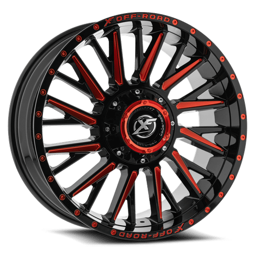 XF OFFROAD XF-226  GLOSS BLACK RED MILLED 20x10 8x165.1/8x170 Wheels | Offset: -12 | Backspace: 5.03 | Bore: 125.2