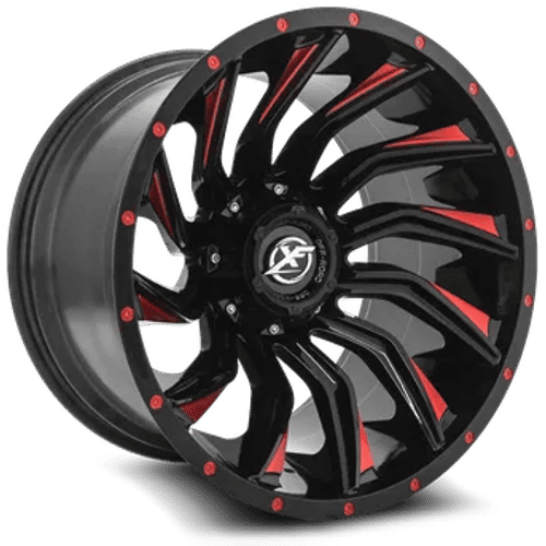 XF OFFROAD XF-224 Gloss Black Milled Red 20x10 8x180/8x165.1 Wheels | Offset: -24 | Backspace: nan | Bore: 125.2