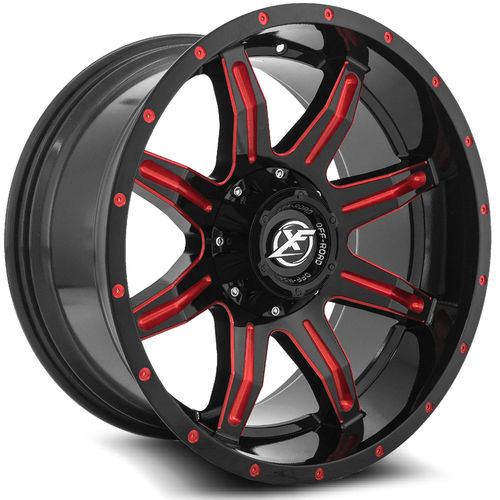 XF OFFROAD XF-215 Gloss Black Milled Red 20x12 5x127/5x139.7 Wheels | Offset: -44 | Backspace: 4.77 | Bore: 78.1