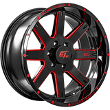 GT OFFROAD Invasion Gloss Black Milled Red Gloss Black Milled Red 20x12 8x170 Wheels | Offset: -44 | Backspace: 4.75 | Bore: 125.2