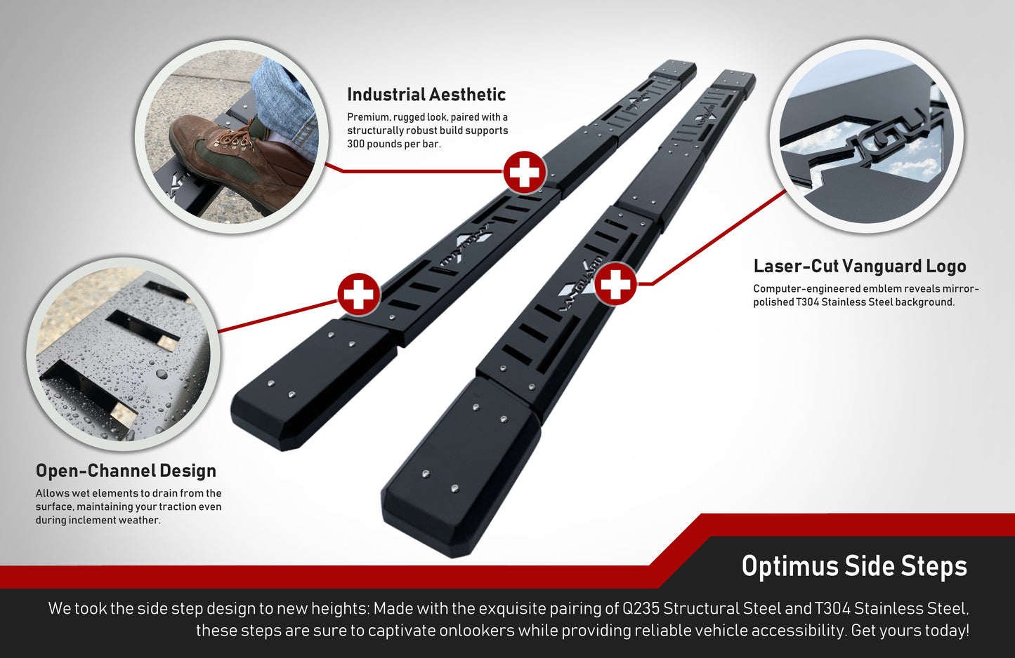 Vanguard Black Powdercoat Side Steps & Running Boards Side Steps Running Board for 1999-2016 ford f-250 super duty nan