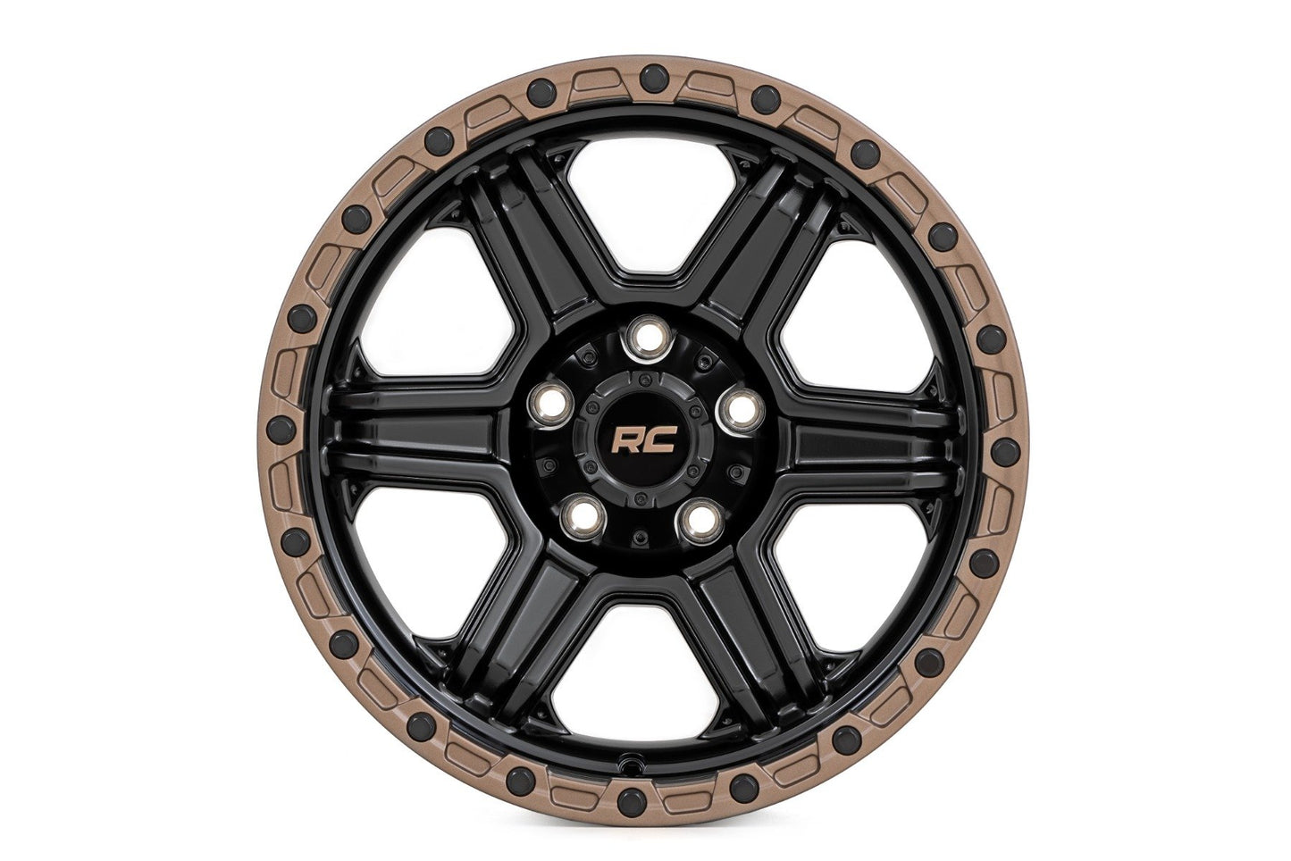 Rough Country 79 Series Wheel | One-Piece | Semi Gloss Black w/Bronze Ring | 18x9 | 6x5.5 |-12mm