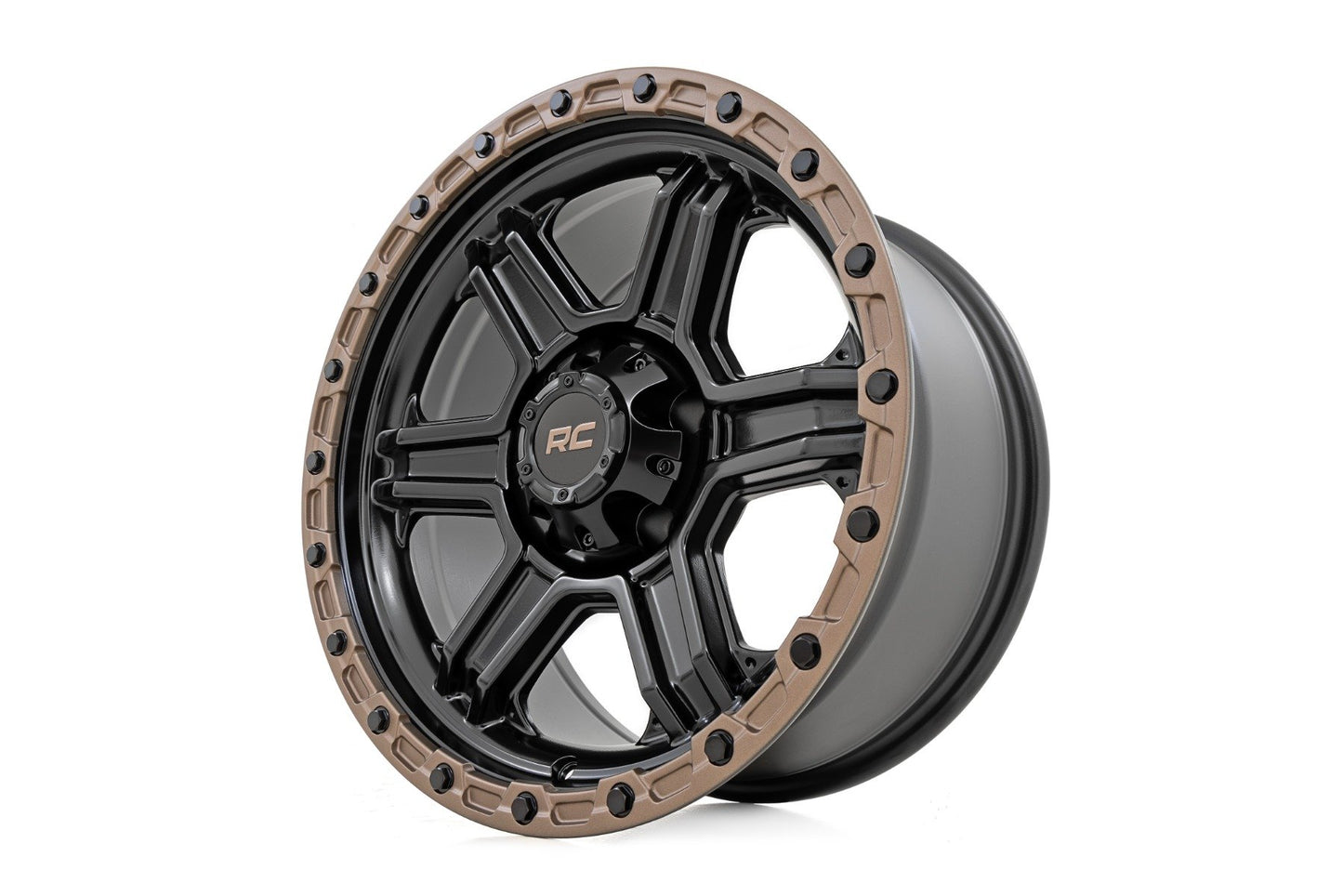 Rough Country 79 Series Wheel | One-Piece | Semi Gloss Black w/Bronze Ring | 15x8 | 5x5.5 | -19mm