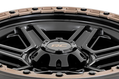 Rough Country 79 Series Wheel | One-Piece | Semi Gloss Black w/Bronze Ring | 18x9 | 6x5.5 |-12mm