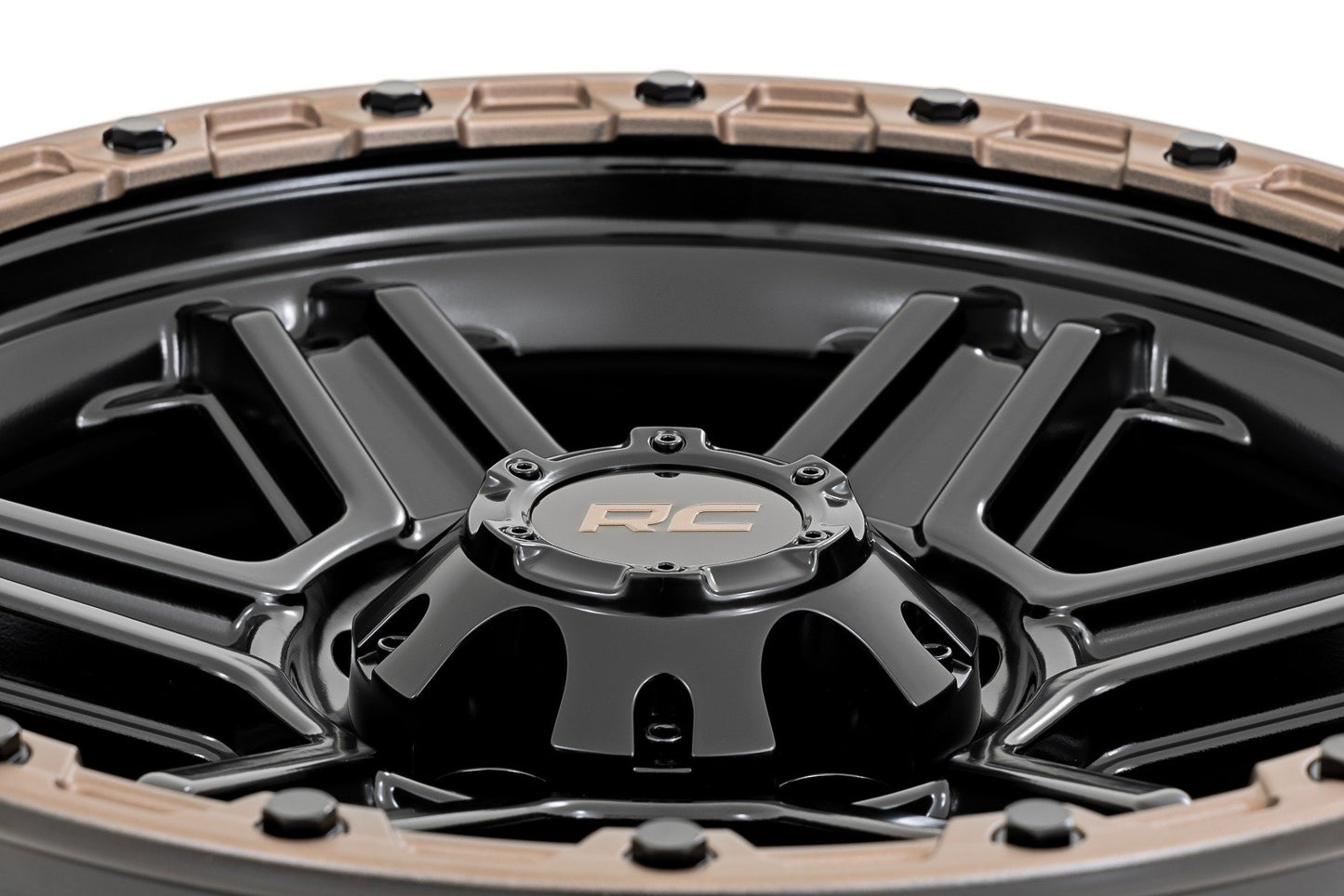 Rough Country 79 Series Wheel | One-Piece | Semi Gloss Black w/Bronze Ring | 15x8 | 5x5.5 | -19mm