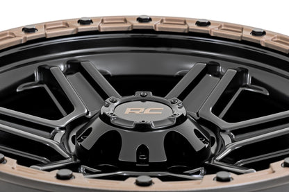 Rough Country 79 Series Wheel | One-Piece | Semi Gloss Black w/Bronze Ring | 15x8 | 5x5.5 | -19mm