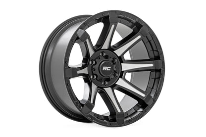 Rough Country 81 Series Wheel | One-Piece | Semi Gloss Black w/machined spokes | 20x9 | 8x180 | 0mm