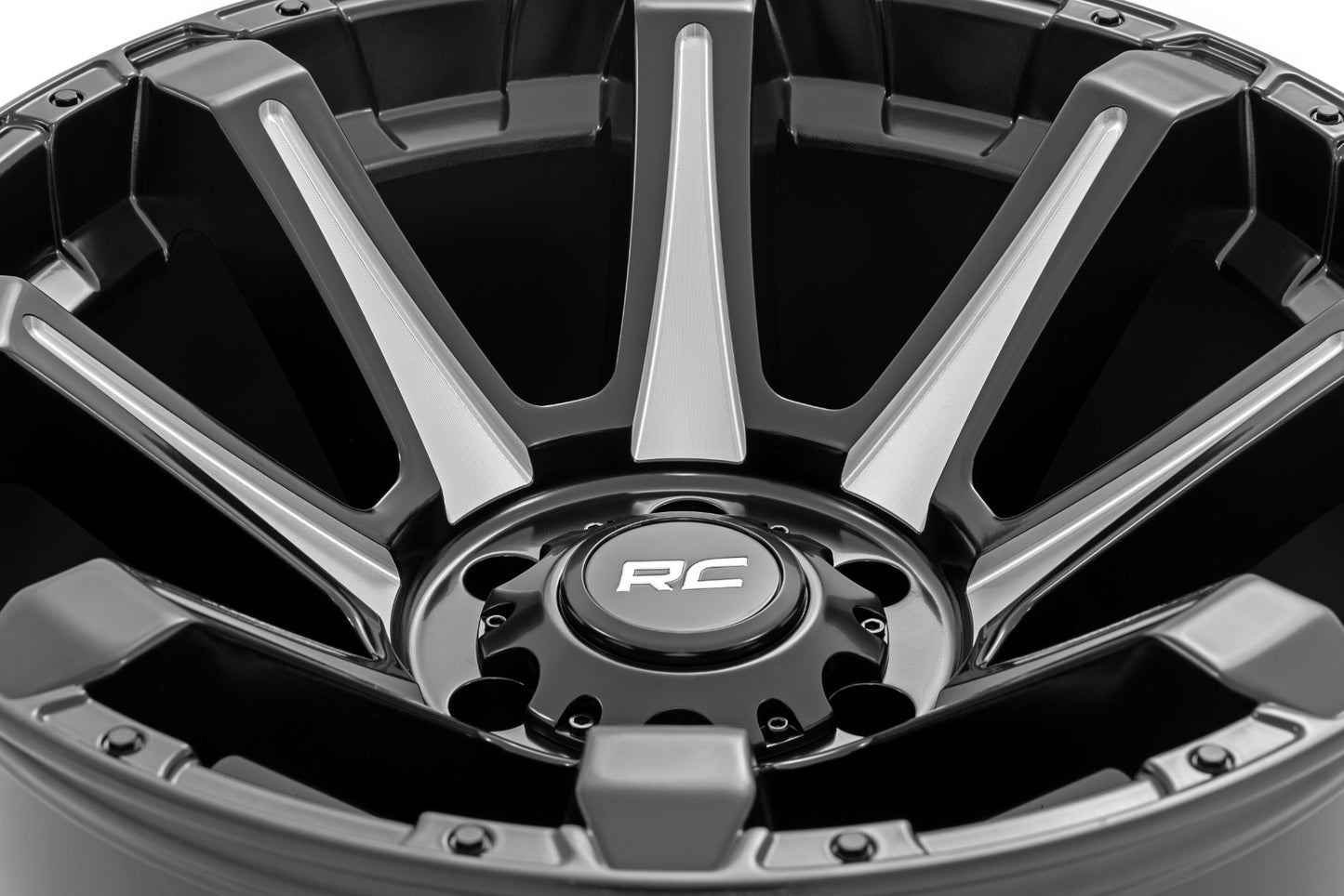 Rough Country 81 Series Wheel | One-Piece | Semi Gloss Black w/machined spokes | 20x9 | 5x5.5 | 0mm