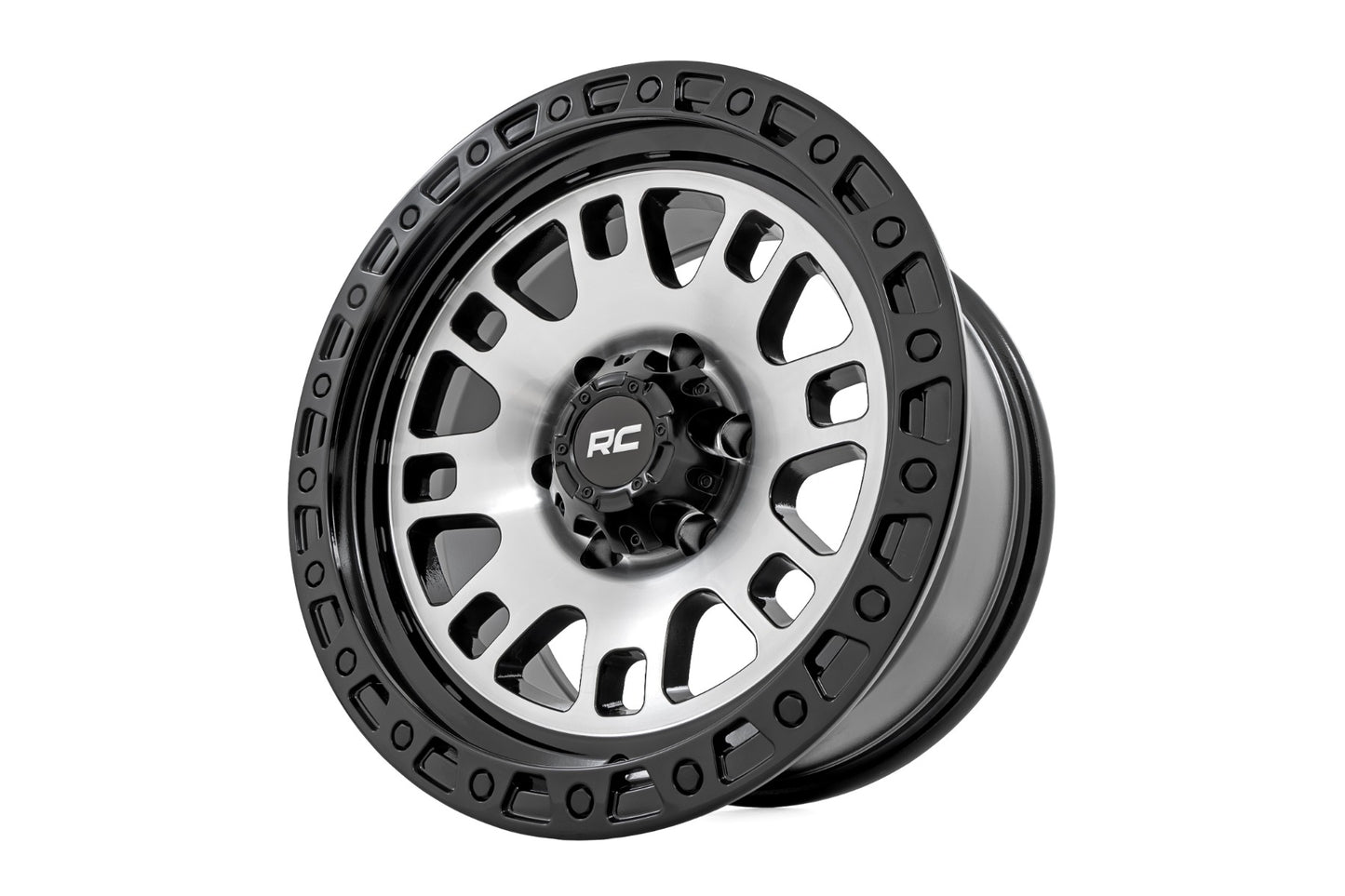 Rough Country 82 Series Wheel | One-Piece | Machined Semi Gloss Black | 17x9 | 5x4.5 | -12mm