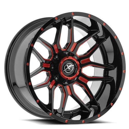 XF OFFROAD XF-222 Gloss Black Red Milled 20x10 6x135/6x139.7 Wheels | Offset: -12 | Backspace: 5.03 | Bore: 108