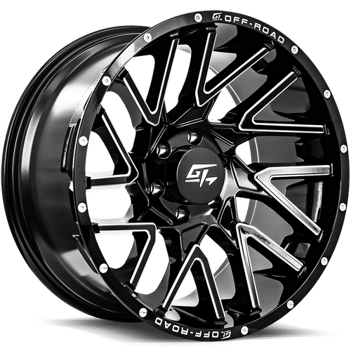GT OFFROAD Aggression Gloss Black Milled Gloss Black Milled 17x9 8x180 Wheels | Offset: 12 | Backspace: 5.5 | Bore: 125.2