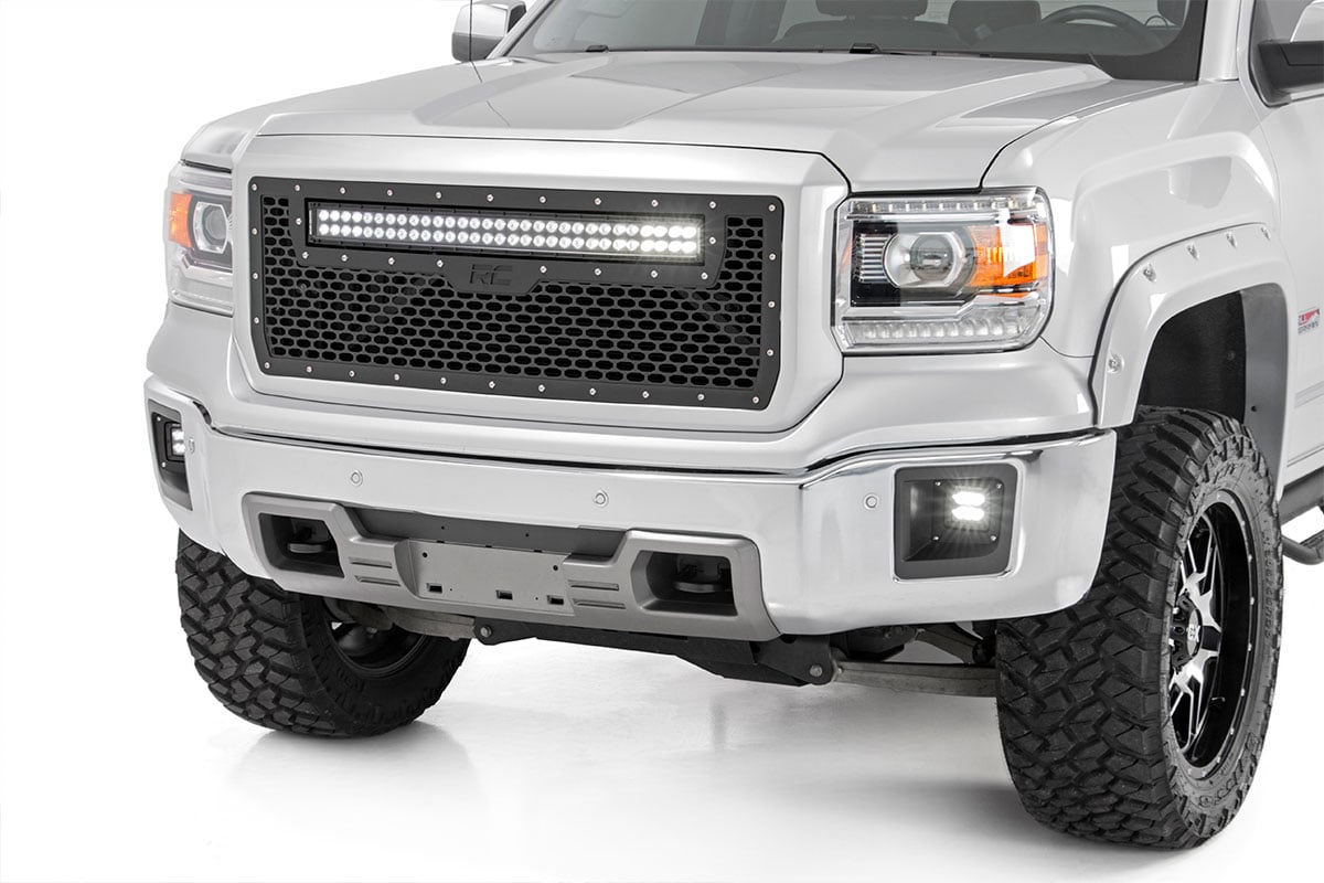 Mesh Grille | 30" Dual Row LED | Black | White DRL | GMC Sierra 1500 (14-15)