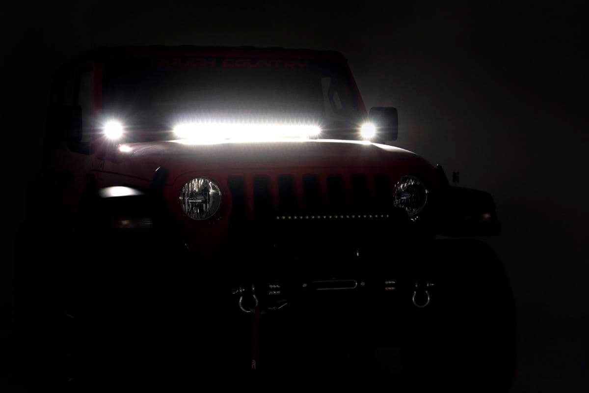 Jeep 2-inch LED Lower Windshield Kit (18-21 Wrangler JL, 20-21 Gladiator JT | Black-Series w/ White DRL)