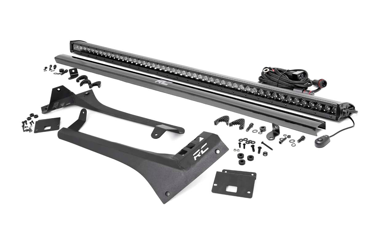 Jeep 50-inch Straight LED Light Bar Upper Windshield Kit w/ Single-Row Black Series LED (20-22 Gladiator JT, 18-22 Wrangler JL) - Off Road Canada