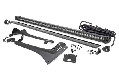 Jeep 50-inch Straight LED Light Bar Upper Windshield Kit w/ Single-Row Black Series LED | White DRL (20-22 Gladiator JT, 18-22 Wrangler JL) - Off Road Canada