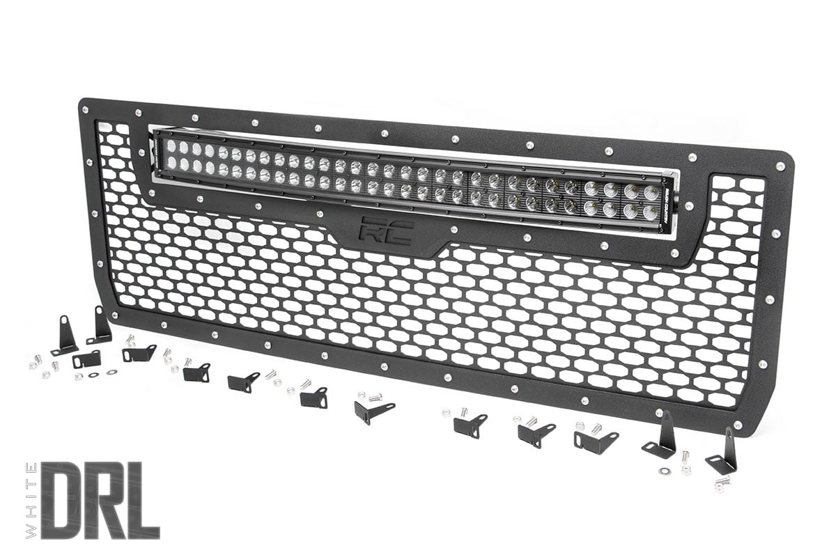 Mesh Grille | 30" Dual Row LED | Black | White DRL | GMC Sierra 1500 (14-15) - Off Road Canada