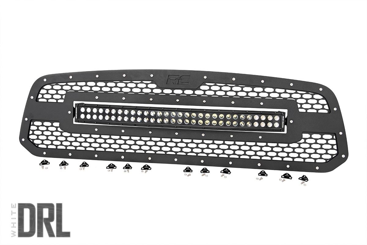 Mesh Grille | 30" Dual Row LED | Black | White DRL | Ram 1500 (13-18 & Classic) - Off Road Canada