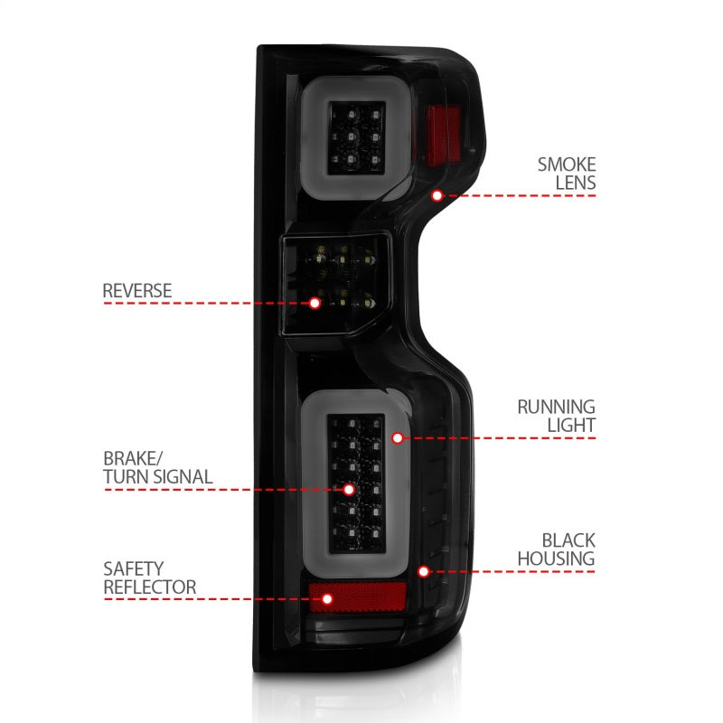 ANZO 19-21 Chevy Silverado Full LED Taillights Black Housing Smoke Lens G2 (w/C light Bars)