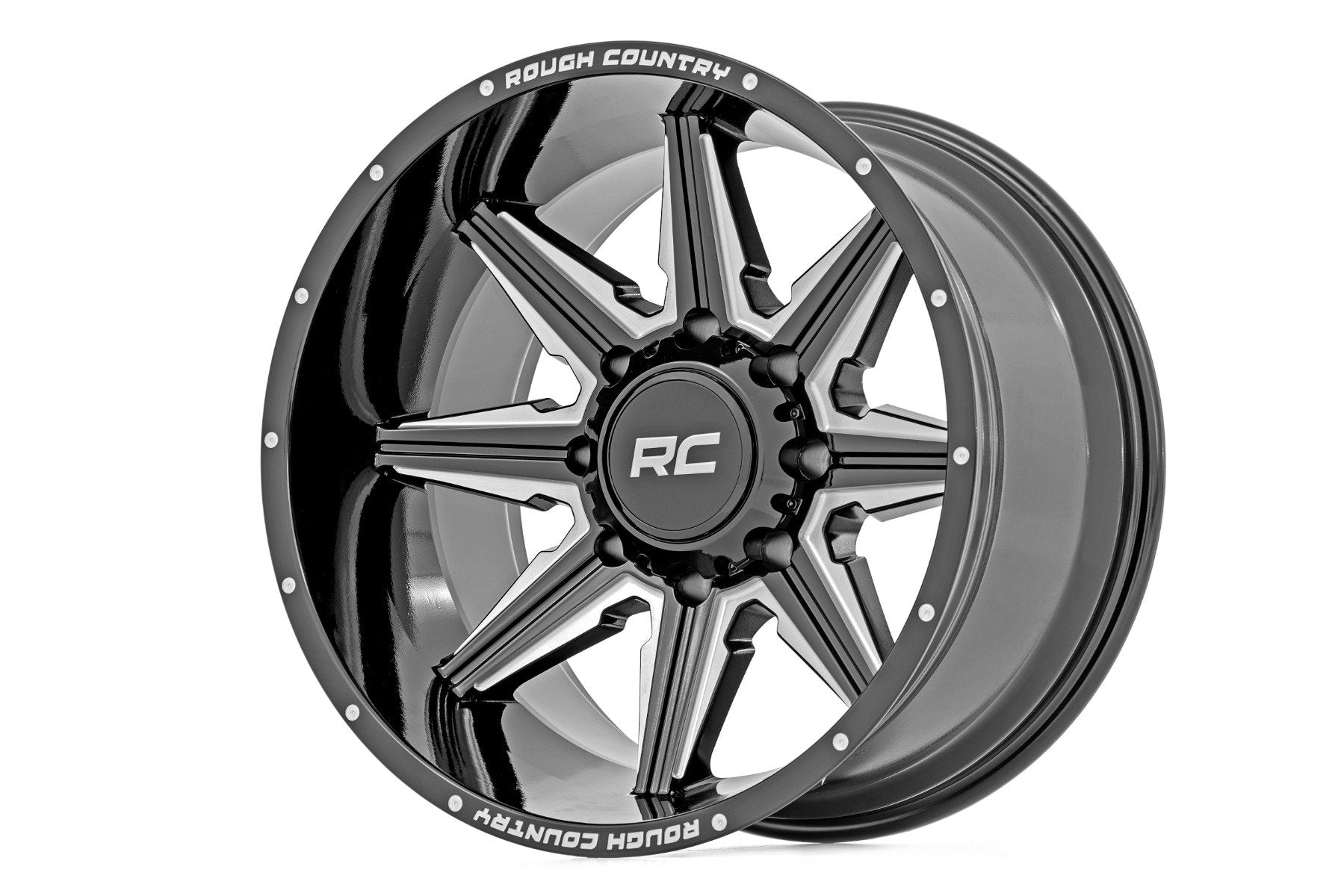 Rough Country 91M Series Wheel | One-Piece | Gloss Black | 20x12 | 8x170 | -44mm - Off Road Canada