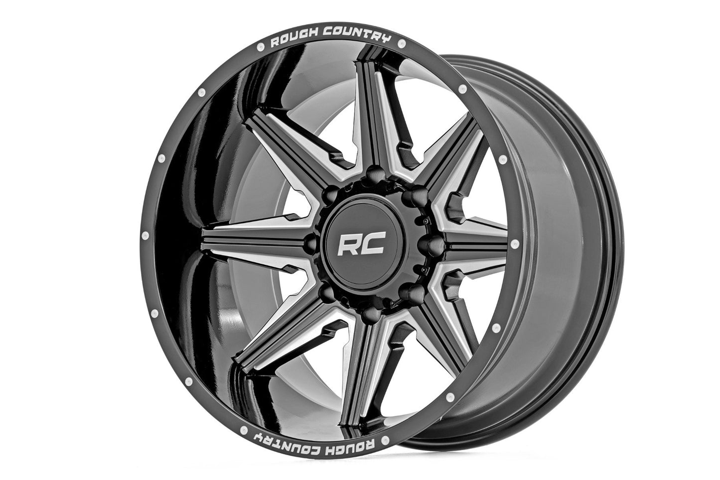Rough Country 91 Series Milled One-Piece | Gloss Black | 22x10 | 5x5.5 | -18m - Off Road Canada